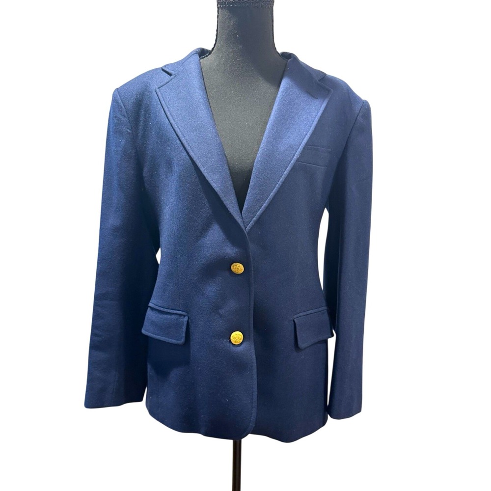 Vintage Allen Solly Navy Wool Notch Lapel 2-Button Lined Blazer Jacket Women 10